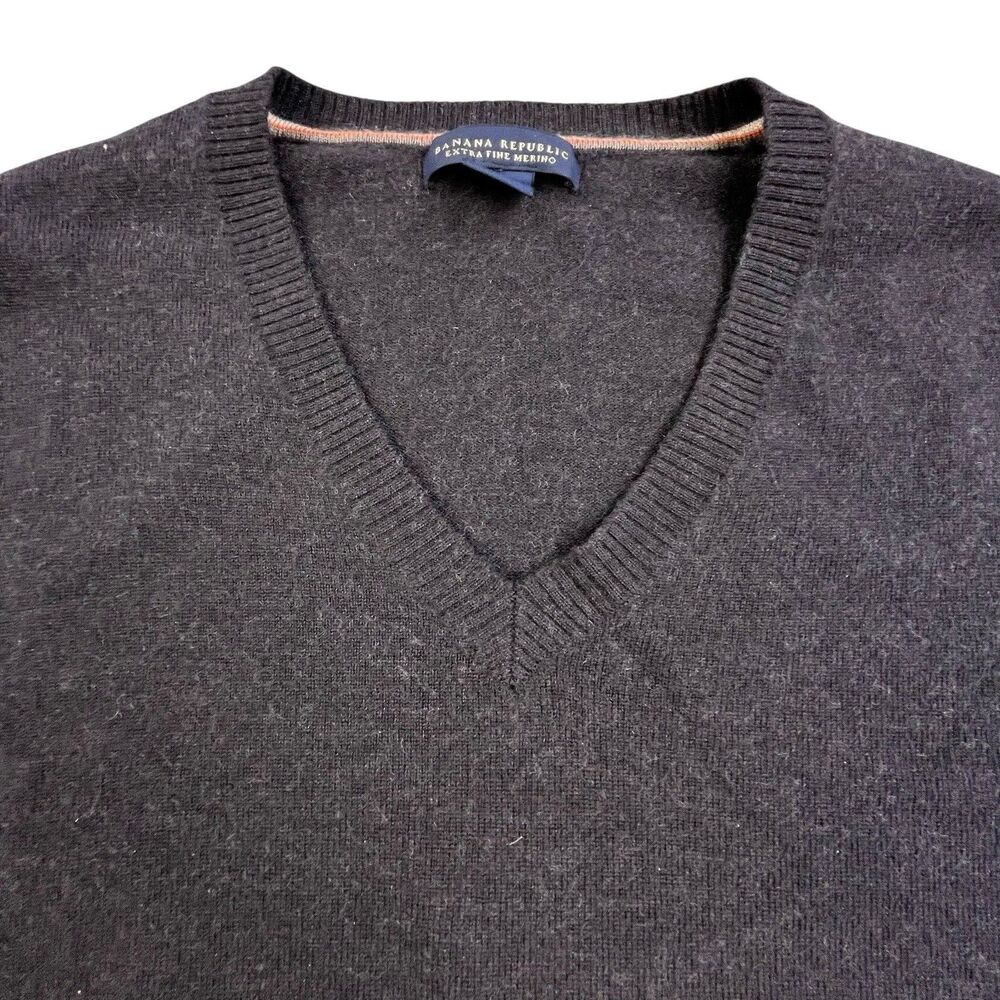 Banana Republic Sweater Mens XL Brown Extra Fine Merino Wool V-Neck Tight Knit